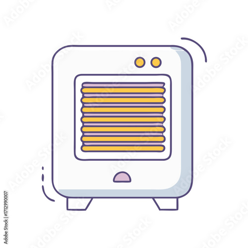 Stylized cartoon depiction of a portable heater with warm yellow elements