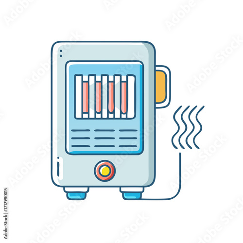 Cartoon illustration of a portable electric space heater emitting heat waves