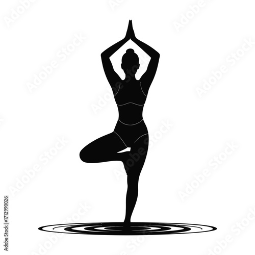 Yoga Tree Pose Silhouette Illustration of a Woman in Balance for Wellness and Health