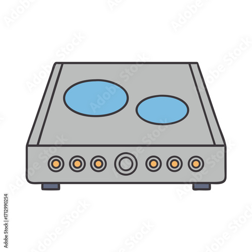 Illustration of two burner electric cooktop in gray and light blue color
