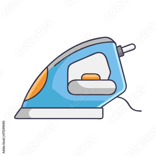 Illustration of a blue electric iron with orange and grey accents