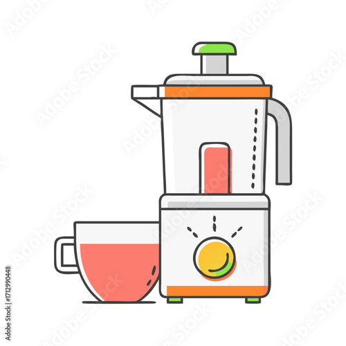Bright and cheerful illustration of a juicer and a cup of juice