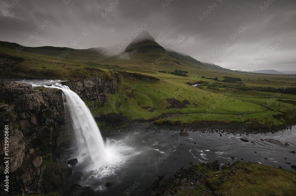 Fototapeta premium A cascading waterfall in a lush green setting