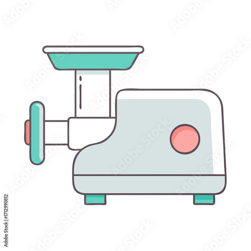 Stylized meat grinder with pastel color scheme, offering a simple design