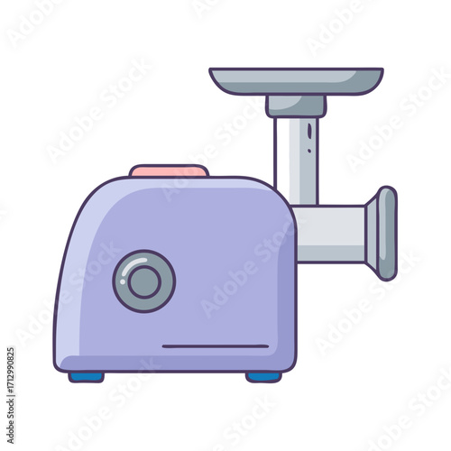 An illustration of a pastel purple and gray electric meat grinder