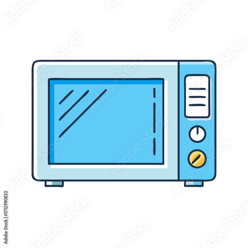 Stylized Blue Microwave Oven with Control Panel and Sleek Design