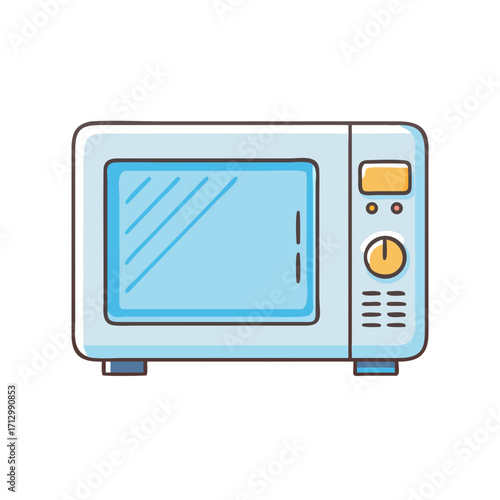 Cartoon illustration of a light blue microwave oven for cooking food