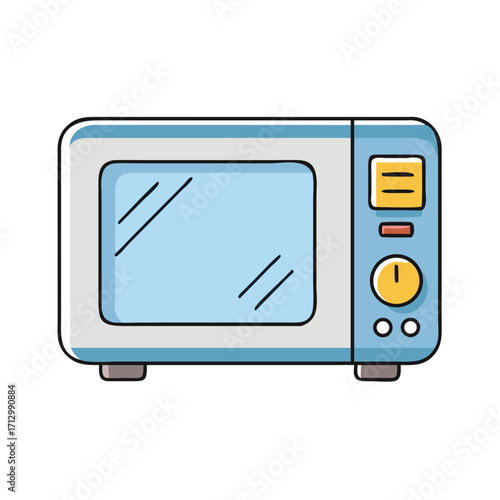 Cartoonstyle illustration of a retrolooking microwave oven appliance