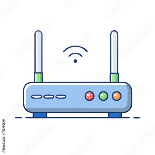 Illustration of a wireless internet router with antennas and indicator lights