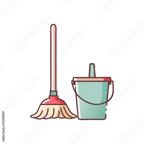 Mop and bucket illustration representing cleaning, hygiene, and household chores