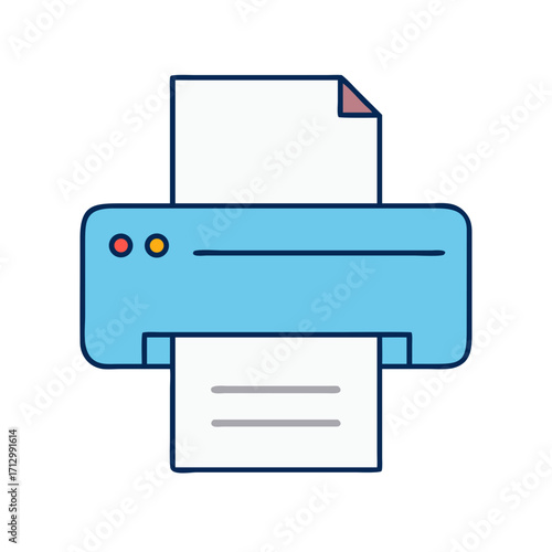 Illustration of a blue printer with a document being printed and another ready