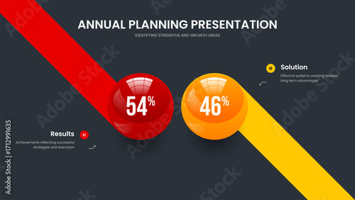 Minimalist Briefing Two Option Diagram Slide Template. Marketing Introduction Slideshow Design Vector Illustration. Investor Proposal 2 Step Graph Presentation Layout.