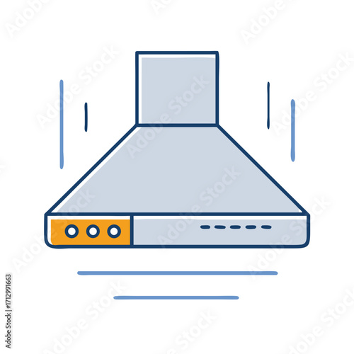 Stylized kitchen extractor hood illustration with orange button panel and vents