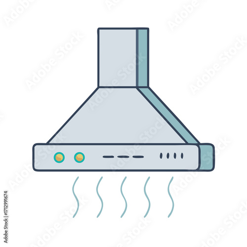 Stylized kitchen exhaust fan with smoke being extracted upwards vector design