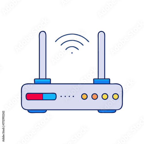 Stylized wireless router illustration with antennas and signal indicator lights