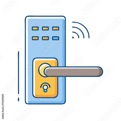 Smart door lock with handle and access control system icon illustration