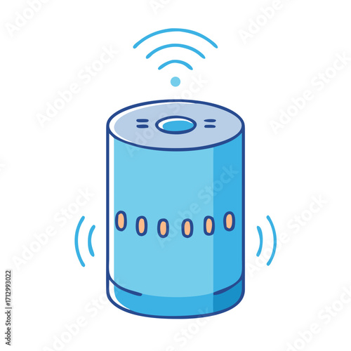 Illustration of smart speaker with wifi signal emitting at the top center