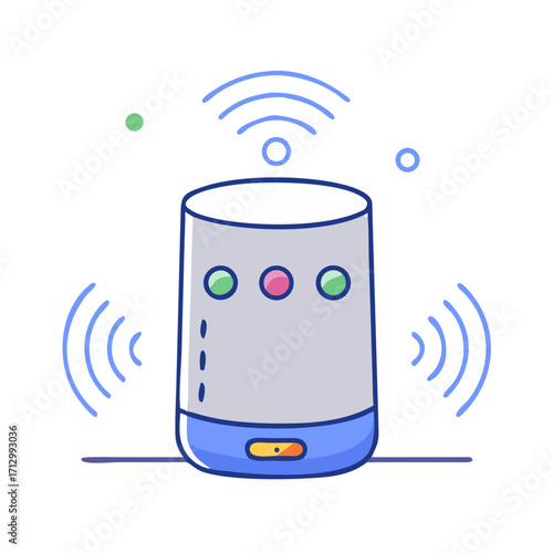 Stylized depiction of smart home assistant device emitting and receiving signals