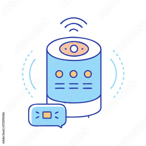 Illustration of a smart speaker with communication bubbles, showing connectivity