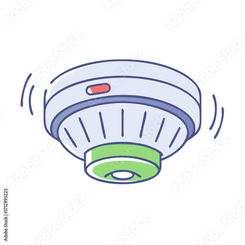 Cartoon drawing of a smoke detector with sound waves emanating from it