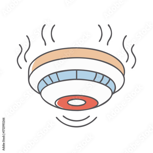Ceiling Mounted Smoke Detector With Smoke Detection and Alarm Sound Illustration