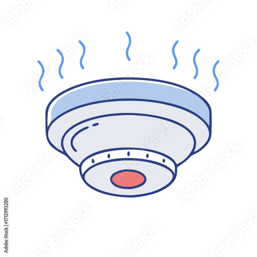 Illustration of smoke detector with smoke indicates potential fire hazard situation