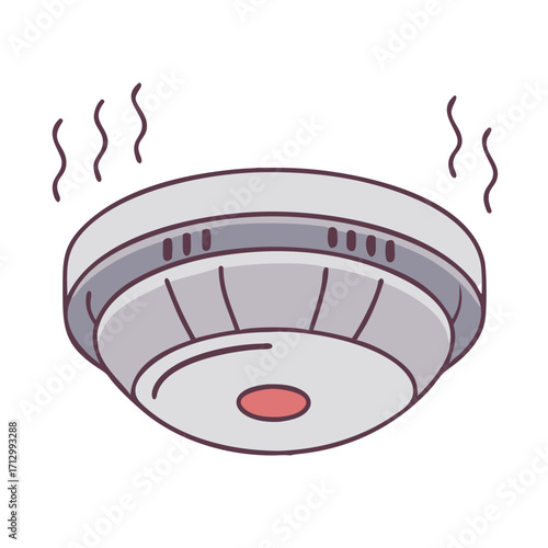 Cartoon illustration of a smoke detector detecting smoke and triggering alarm