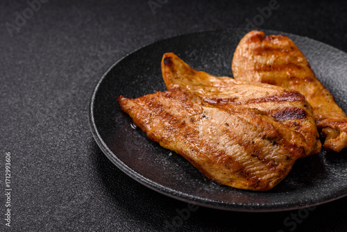 Grilled chicken or turkey breast, a healthy lunch option. Grilled chicken steak