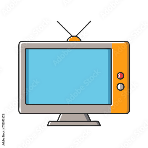 Retro Television Set with Antenna and Buttons Depicted in a Colorful Style