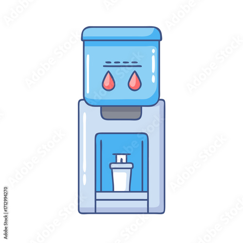 Cartoon water cooler with two droplets for eyes and paper cup