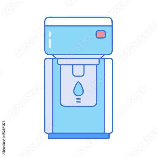 Stylized illustration of a light blue water cooler with blue outlining and details
