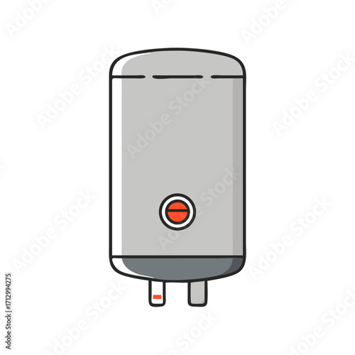 Cartoon illustration of a household electric water heater device or appliance