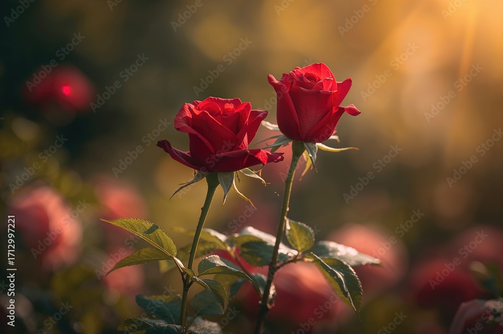 Fototapeta premium A pair of red roses blooming in spring