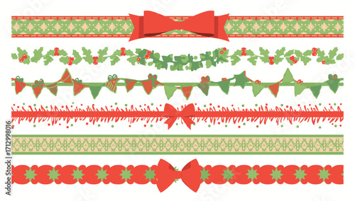 Christmas borders holiday ribbon decorative garland festive xmas design elements scrapbook vector graphic