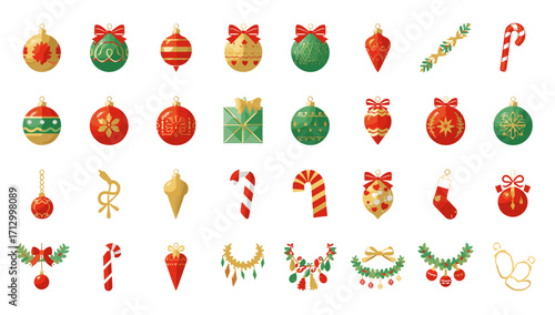 Christmas ornaments decoration christmas balls candy canes gift stocking holiday season festive vector art