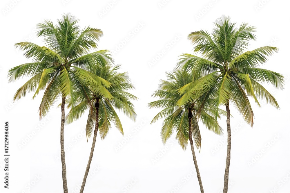 Obraz premium Tall palm trees stand against a plain white background