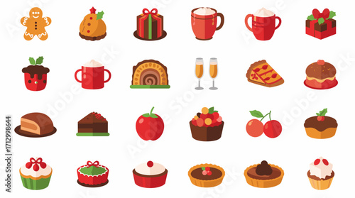 Delicious christmas sweets and desserts collection gingerbread cake cupcake pie and more festive treat icons