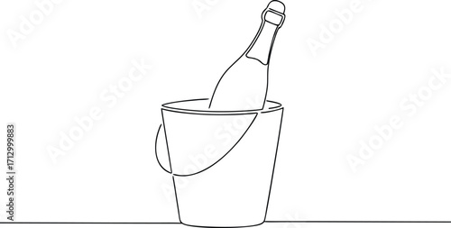 Continous line art line drawing champagne bottle in ice bucket drink