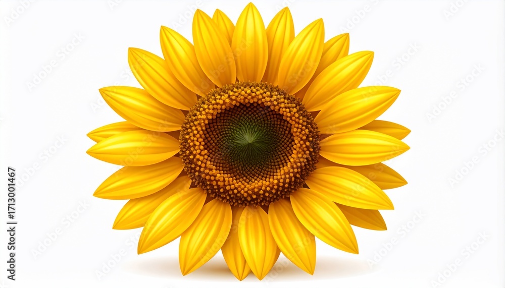 Fototapeta premium Detailed studio shot of a fully blossomed sunflower on a clean white background