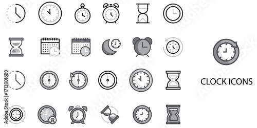 Clock simple concept 24 Grew color icons set .Vector illustration.