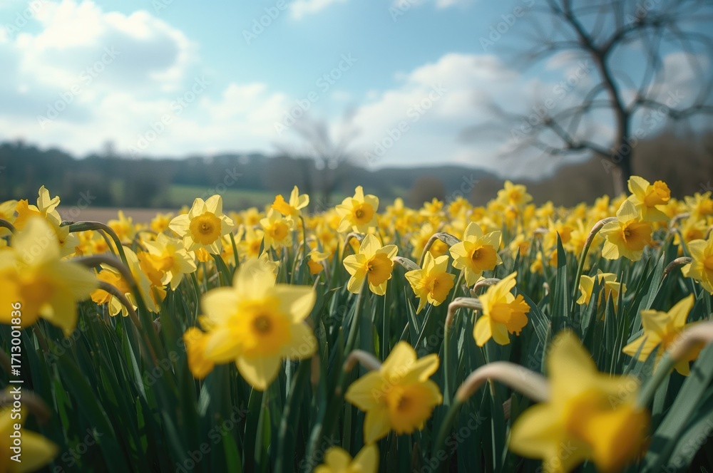 Obraz premium Vibrant meadow filled with yellow daffodils in full bloom