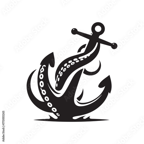 kraken tentacle dragging down anchor vector silhouette clip art logo design illustration