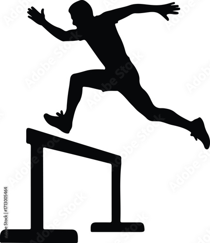 Vector athlete jumping over hurdle black silhouette illustrator