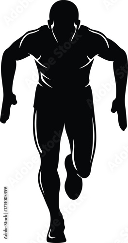 Vector athlete running sprint isolated front view silhouette illustrator
