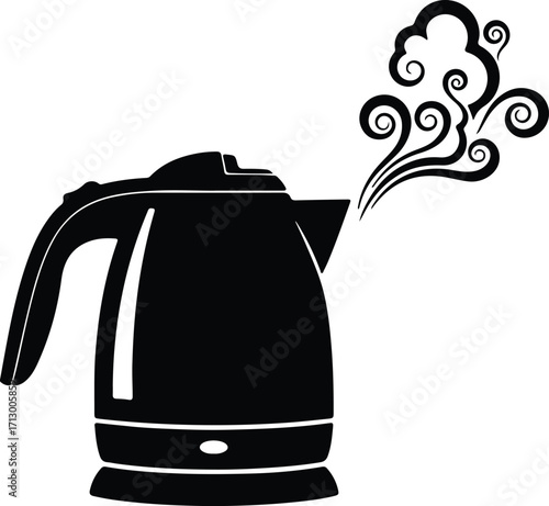 Vector electric kettle with steam hot drink silhouette illustrator