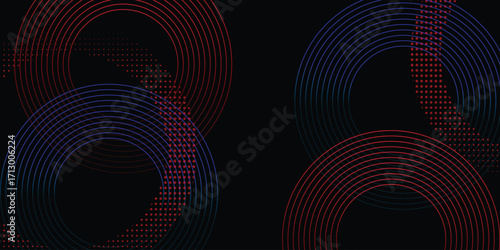 Abstract Smooth background with blue curved wave lines and soft gradient.glowing on dark stage, laser beam corridor for nightclub decoration. background with circular blue and pink line patterns