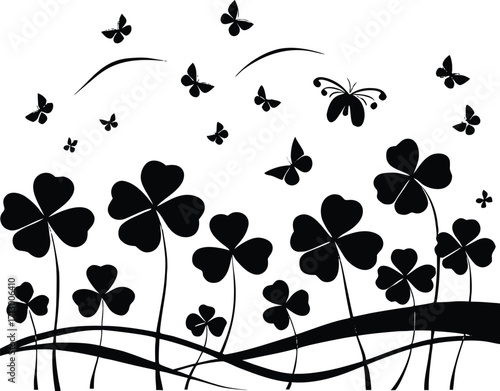 Clover Field Blowing Silhouette Illustration | Clover Plant Vector Design