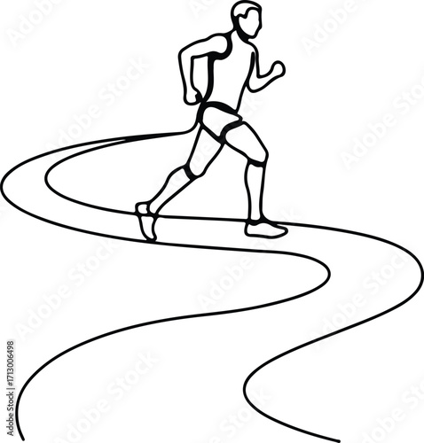 Vector marathon runner sprinting on winding path silhouette illustrator