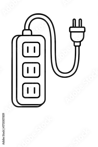Power strip with three outlets and plug in black outline style  