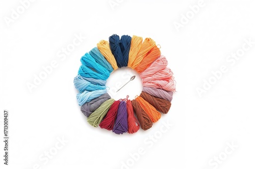 Wallpaper Mural Various vibrant sewing threads with a needle on a plain backdrop Torontodigital.ca